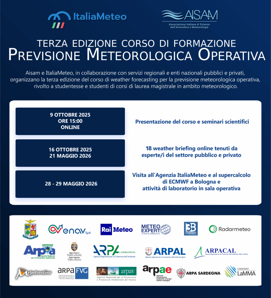 Al via il terzo Corso di Previsione Meteorologica Operativa locandina pmo3 con loghi ultima